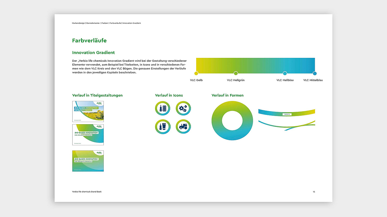 Farbverläufe der Verbio Farben in der Übersicht